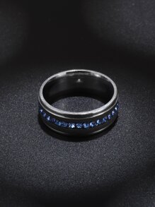 SeuSuk 時尚流行男士水鑽裝飾戒指不銹鋼，適合珠寶禮物和時尚外觀 - 銀色 - 查看 2