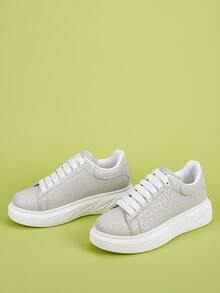 Zapatillas de skate con patrón de leopardo con cordón delantero - Gris - Ver 4