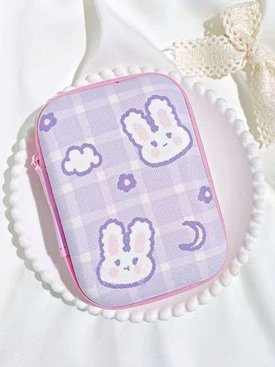 1入組兔子和格紋圖案數據綫收納袋 - 紫色 - 查看 1