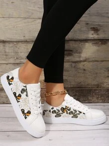 Bow Pattern Lace-up Front Canvas Shoes - Multicolor - View 1