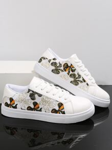 Bow Pattern Lace-up Front Canvas Shoes - Multicolor - View 3