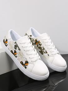 Bow Pattern Lace-up Front Canvas Shoes - Multicolor - View 5