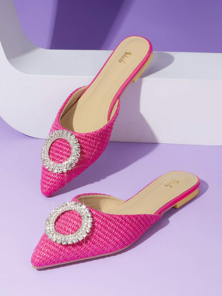 Zapatillas mules con diseño de diamante de imitación - Rosa Fucsia - Ver 1