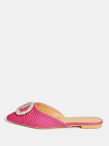 Zapatillas mules con diseño de diamante de imitación - Rosa Fucsia - Ver 2