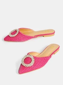Zapatillas mules con diseño de diamante de imitación - Rosa Fucsia - Ver 4