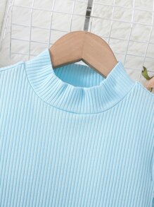 Chicas Vestido de hombros descubiertos tejido de canalé - Azul - Ver 4