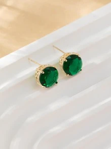 Cubic Zirconia Round Stud Earrings - Green - View 1