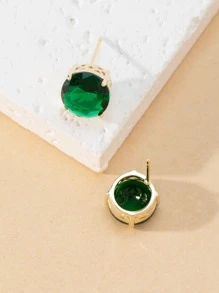 Cubic Zirconia Round Stud Earrings - Green - View 2