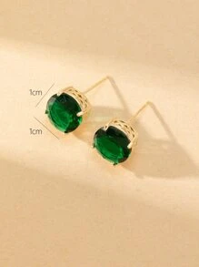 Cubic Zirconia Round Stud Earrings - Green - View 3