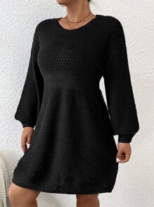 SHEIN LUNE Plus Lantern Sleeve Jumper Dress - Black - View 1