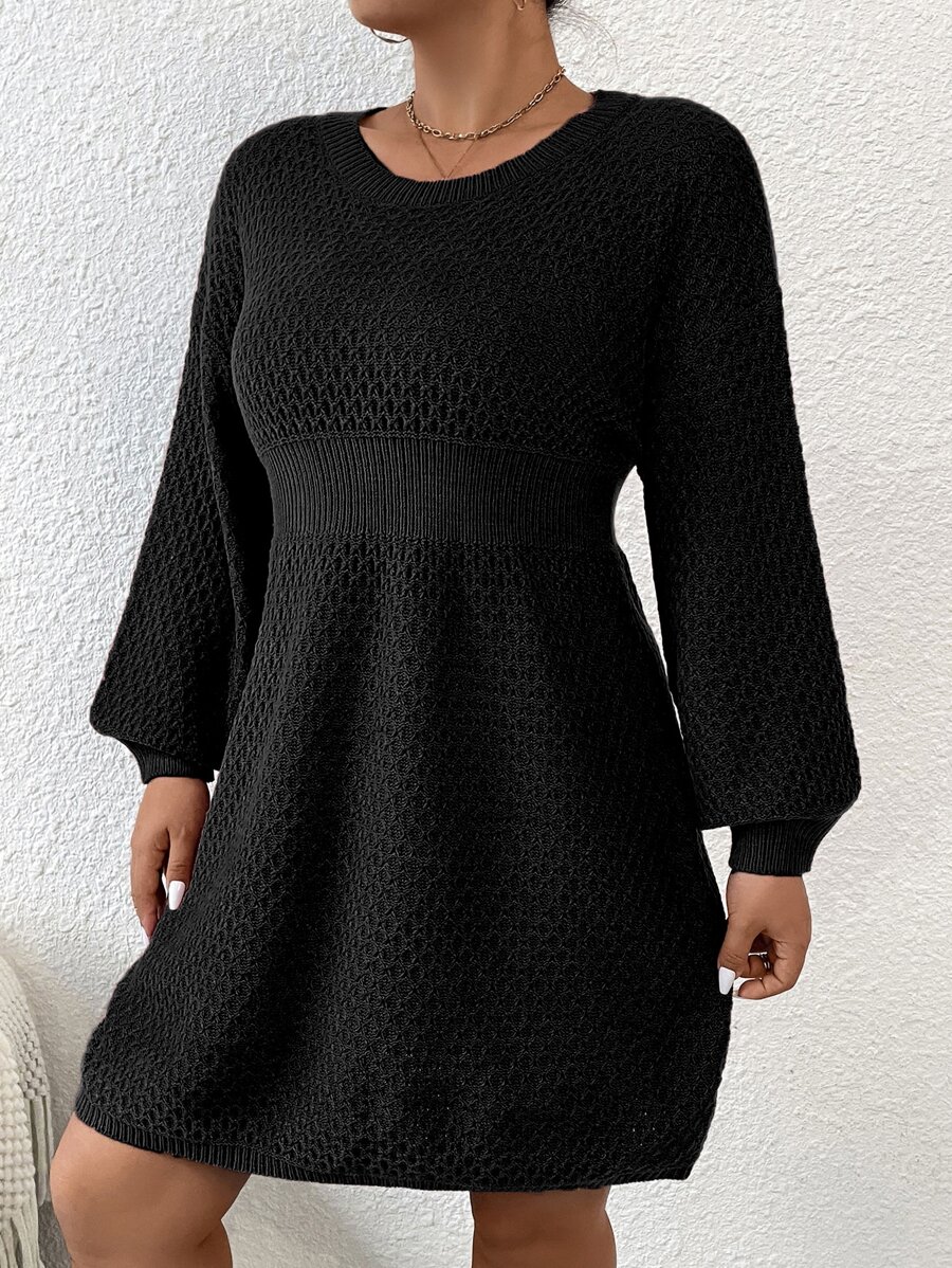 SHEIN LUNE Plus Lantern Sleeve Jumper Dress - Black - View 1