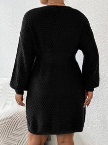 SHEIN LUNE Plus Lantern Sleeve Jumper Dress - Black - View 2