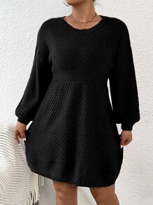 SHEIN LUNE Plus Lantern Sleeve Jumper Dress - Black - View 6
