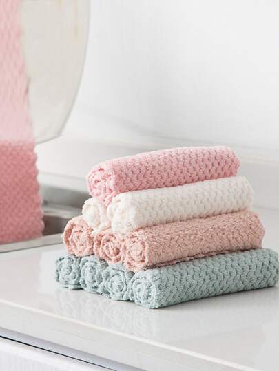 1入組隨機色手巾家用簡約素色超細纖維清潔抹布