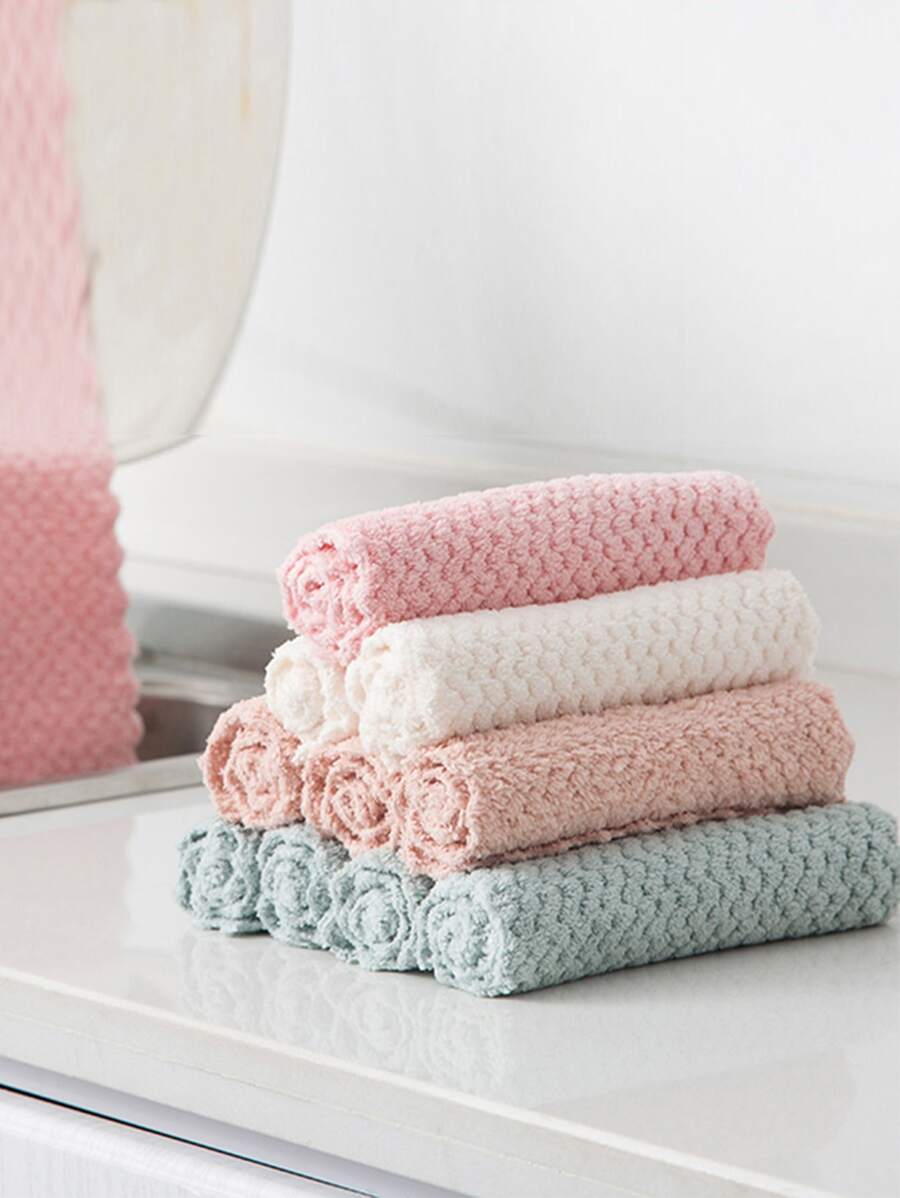 1入組隨機色手巾家用簡約素色超細纖維清潔抹布