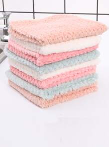 1入組隨機色手巾家用簡約素色超細纖維清潔抹布