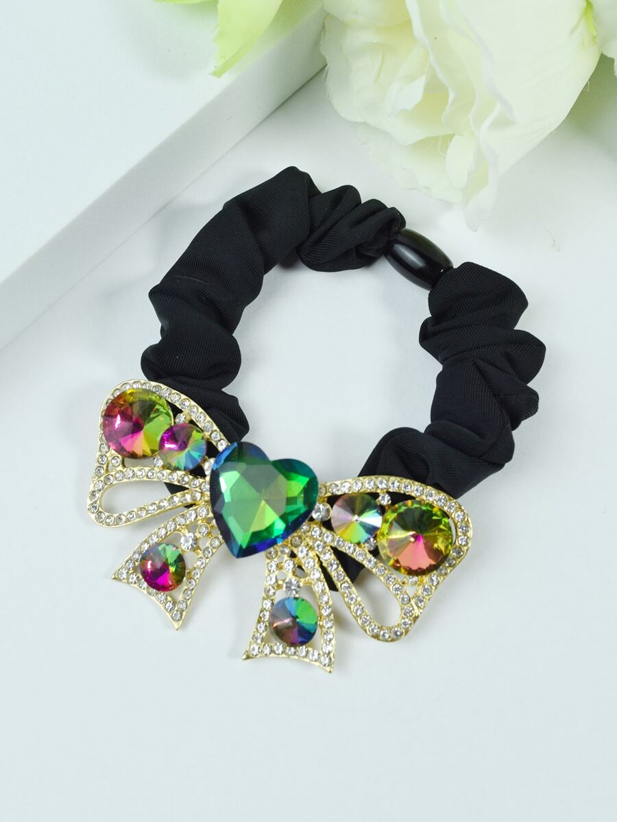 Rhinestone Bow Decor Scrunchie - Multicolor - View 1