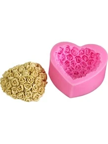 1pc Heart Shaped DIY Silicone Mold - Pink - View 3