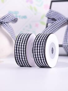 1 rull rutigt mönster presentförpackningsband - Svart - Visa 4