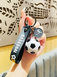 1pc White Simulation Football Shaped Keychain Casual Car Accessories Bag Charm Backpack For School Cute Goth Y2k - Black and White - View 1