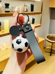 1pc White Simulation Football Shaped Keychain Casual Car Accessories Bag Charm Backpack For School Cute Goth Y2k - Black and White - View 4
