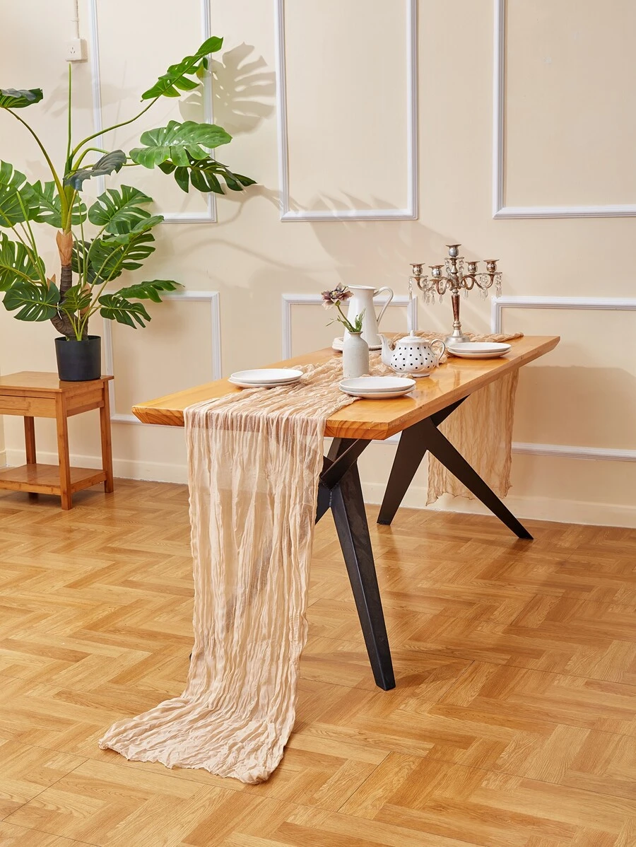 1入組素色長方桌布 - 米色 - 查看 1