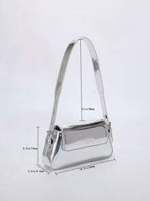 極簡風格金屬質感翻蓋法棍包 - 銀色 - 查看 4