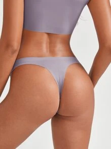 素色高彈力無縫超細纖維丁字褲 - 淡紫色 - 查看 2