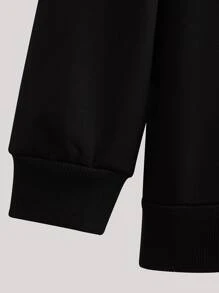 Manfinity Homme 男士小鹿刺繡四分之一拉鏈抽繩連帽衫 - 黑色 - 查看 4