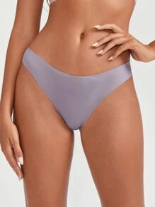 素色高彈力無縫超細纖維丁字褲 - 淡紫色 - 查看 4