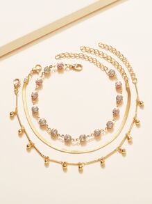 3入組水鑽裝飾腳錬 - 金黃色 - 查看 2