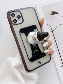 Contrast Frame Phone Case With Magnetic Holder - Black - View 1