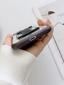 Contrast Frame Phone Case With Magnetic Holder - Black - View 3
