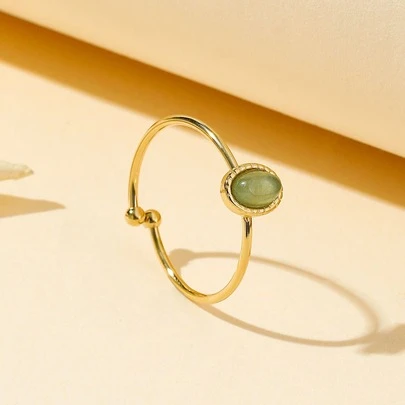 1 stuk 14K vergulde, op dopamine geïnspireerde, barokke stijl natuursteendecoratie, verstelbare ring van roestvrij staal, geschikt voor dagelijks gebruik door vrouwen, cadeau, ring van roestvrij staal, gouden ring voor vrouwen, ins stijl, Halloween, Kerstmis, damessieraden