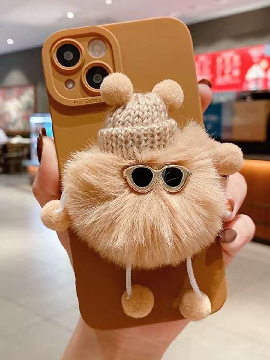 Funda para móvil felpa con diseño de dibujos animados - Marrón - Ver 1