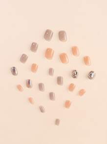 用24入組短橢圓形漸變閃光水鑽3d假指甲可拆卸耐磨貼指甲和1入組指甲銼和1張膠帶改變您指甲 - 彩色 - 查看 3