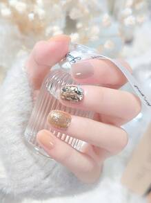 用24入組短橢圓形漸變閃光水鑽3d假指甲可拆卸耐磨貼指甲和1入組指甲銼和1張膠帶改變您指甲 - 彩色 - 查看 5