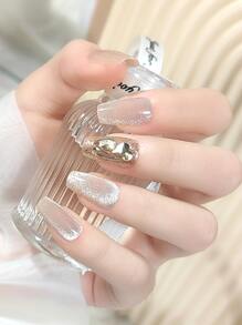 Instantly Upgrade Your Look with 30pcs Medium Long Ballerina Cat Eye Shape 3d Fake Nails Detachable Wearable Press On Nails & 1pc Nail File & 1sheet Tape - Multicolor - View 1