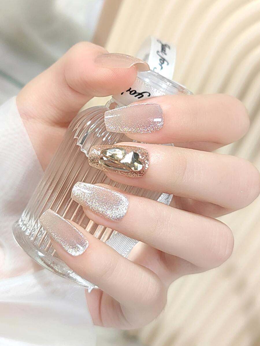 Instantly Upgrade Your Look with 30pcs Medium Long Ballerina Cat Eye Shape 3d Fake Nails Detachable Wearable Press On Nails & 1pc Nail File & 1sheet Tape - Multicolor - View 1