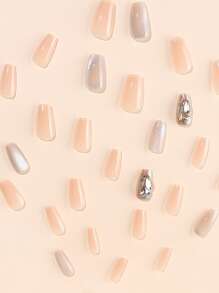 Instantly Upgrade Your Look with 30pcs Medium Long Ballerina Cat Eye Shape 3d Fake Nails Detachable Wearable Press On Nails & 1pc Nail File & 1sheet Tape - Multicolor - View 3