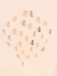 Instantly Upgrade Your Look with 30pcs Medium Long Ballerina Cat Eye Shape 3d Fake Nails Detachable Wearable Press On Nails & 1pc Nail File & 1sheet Tape - Multicolor - View 4