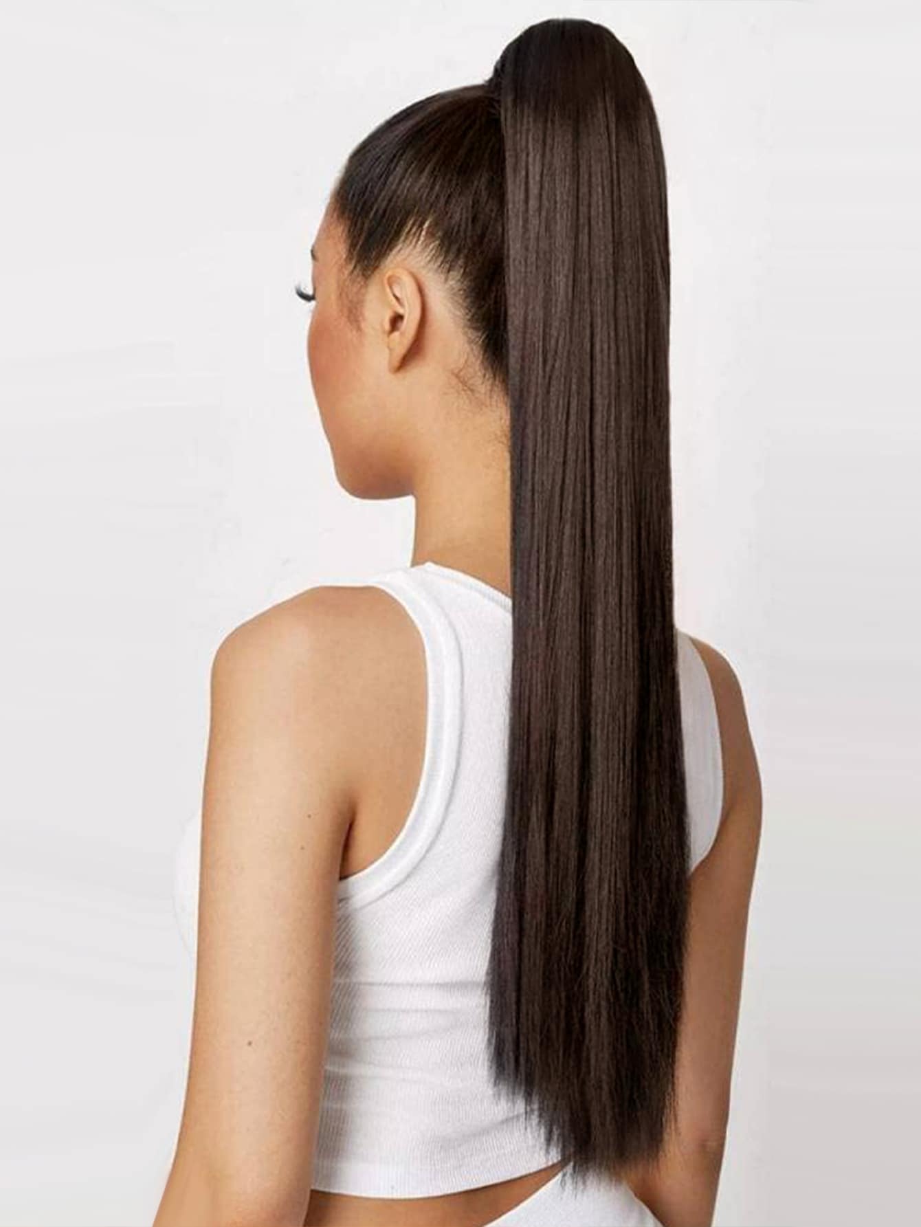 Natural Long Straight Ponytail Synthetic Hair Extension - Brown - View 1