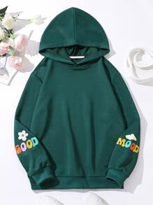 Teen Girls Slogan & Cartoon Graphic Drop Shoulder Sweatshirt - Dark Green - View 2
