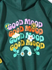 Teen Girls Slogan & Cartoon Graphic Drop Shoulder Sweatshirt - Dark Green - View 3