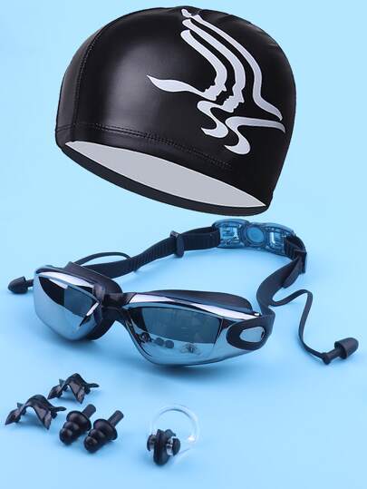 7pcs Anti-Fog Swimming Goggles With Swim Cap Set, Beach Essentials, Beach Accessories, Pool Float