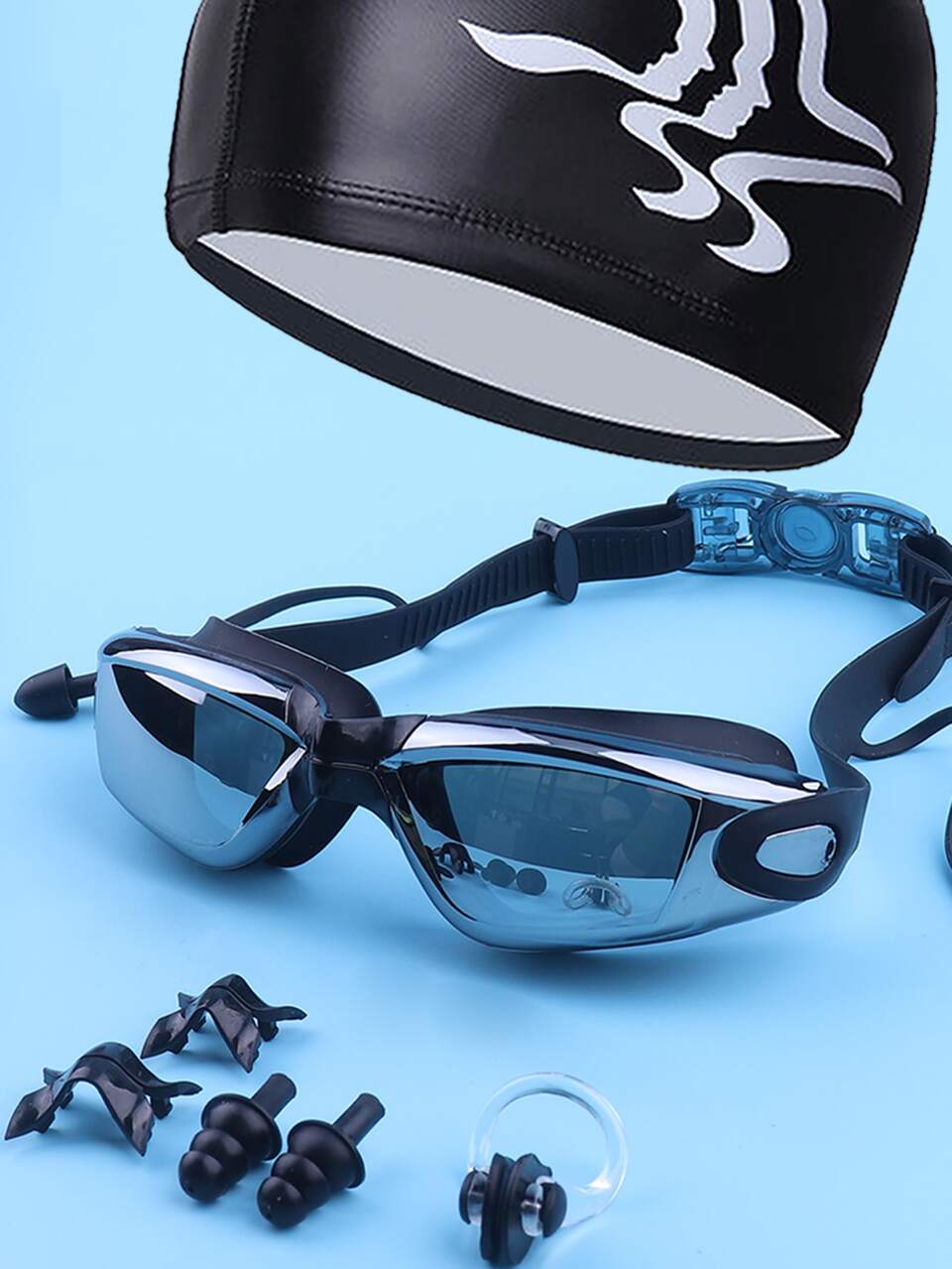 7pcs Anti-Fog Swimming Goggles With Swim Cap Set, Beach Essentials, Beach Accessories, Pool Float