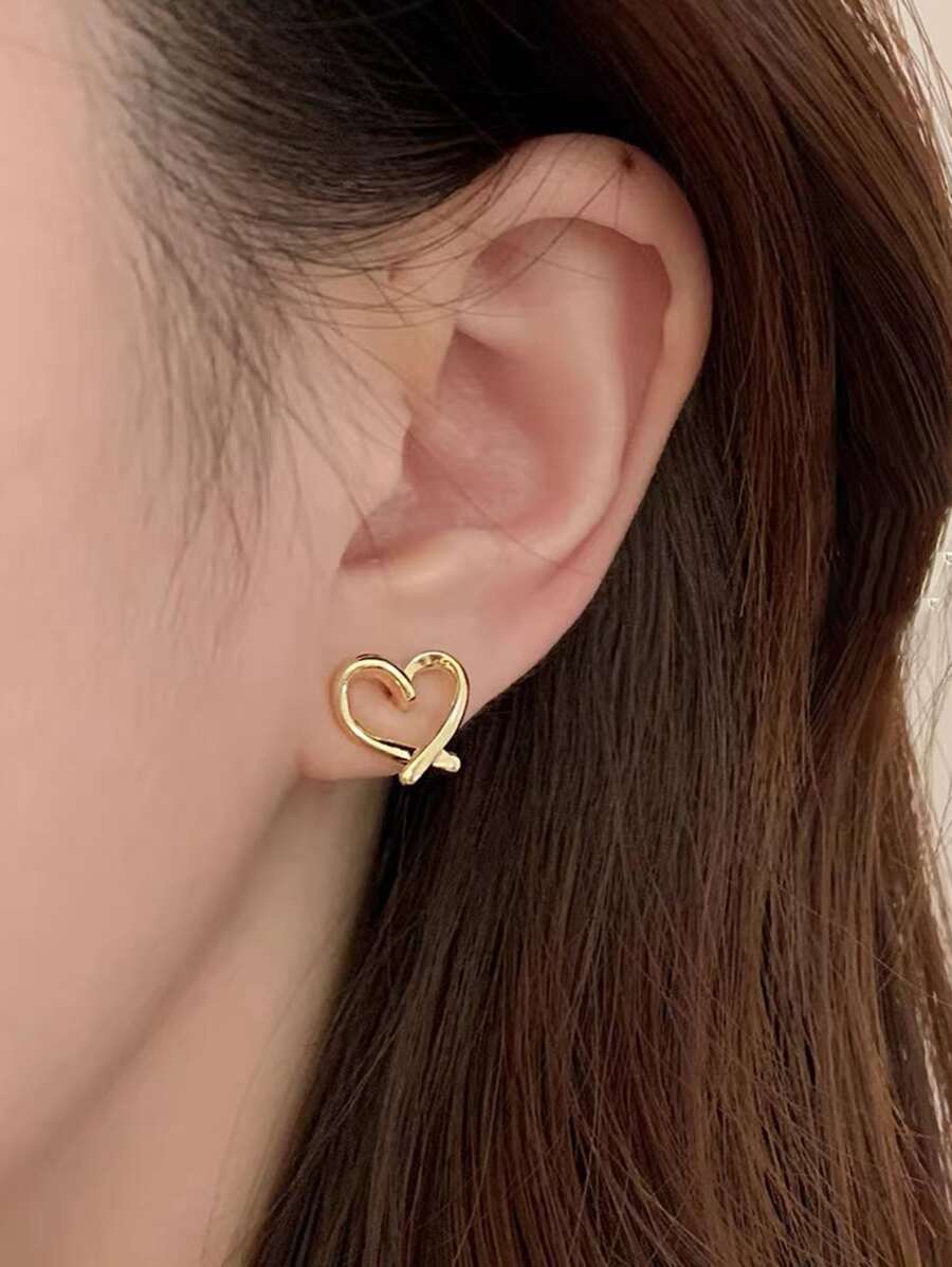愛心裝飾夾式耳環 - 金黃色 - 查看 1