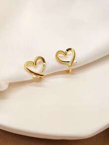 愛心裝飾夾式耳環 - 金黃色 - 查看 2