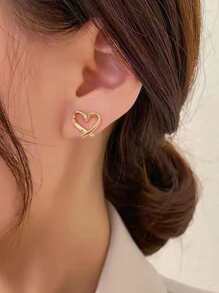 愛心裝飾夾式耳環 - 金黃色 - 查看 4