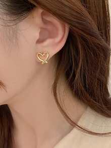 愛心裝飾夾式耳環 - 金黃色 - 查看 5